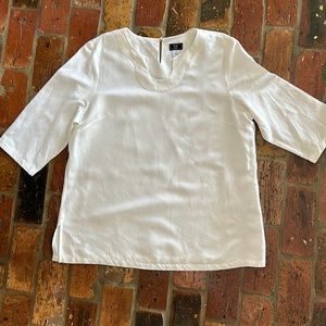 Lark Lane Linen blend White horseshoe neckline tunic top sz18